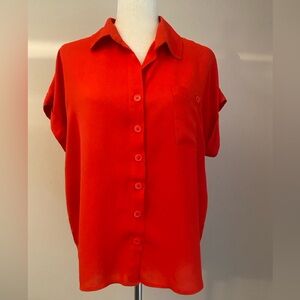 Vibrant Red Button-Down Shirt for Women